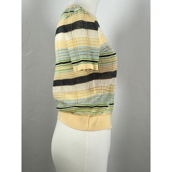 ZARA Multicolored Striped Retro Preppy Sheer Short Sleeve Sweater (Womens: Sml) - Picture 3 of 7